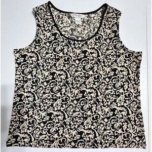 Tanjay Petites Black & Beige Sleeveless Tank‎ Top Floral Paisley Print Shirt PM